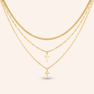 "Divine" Set Of Three Cross & Curb Chain Layering Necklaces