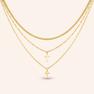 "Divine" Set Of Three Cross & Curb Chain Layering Necklaces