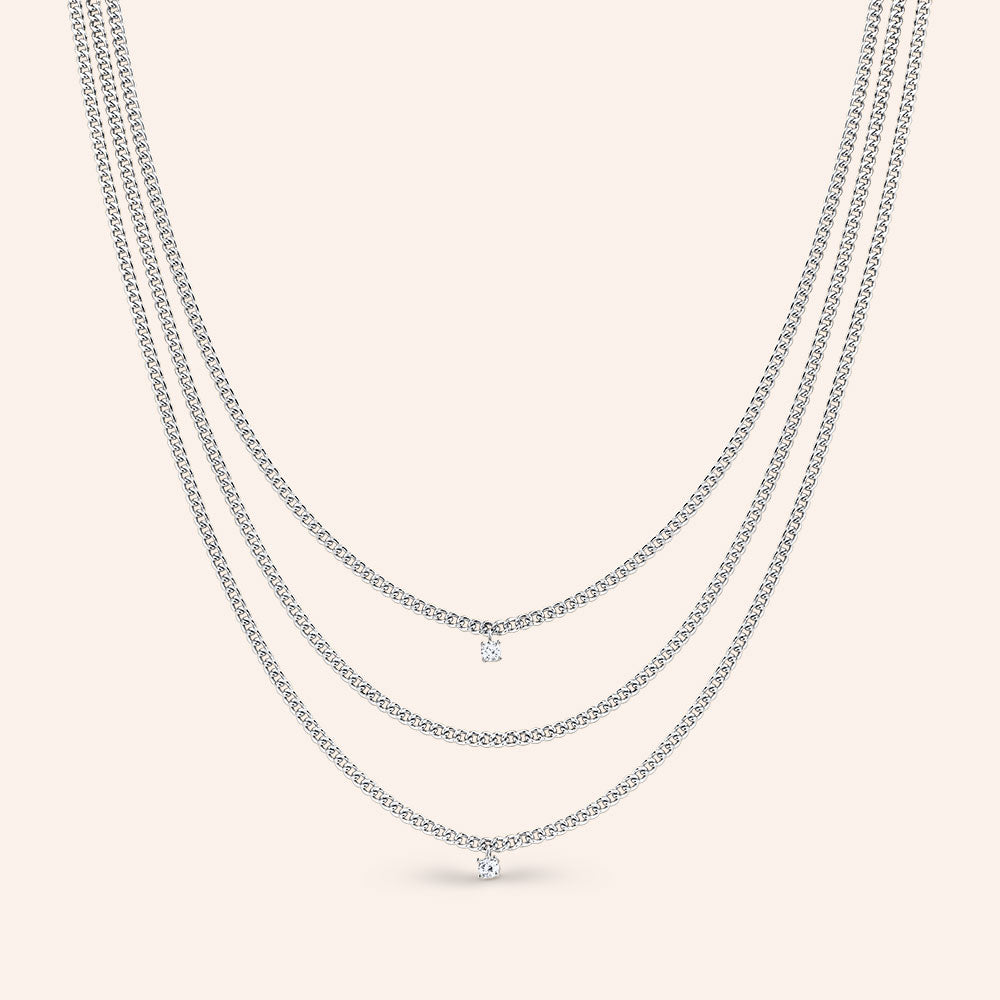 "Link it up" 0.9CTW Prong Set Round Cut Curb Chain Layered Necklace
