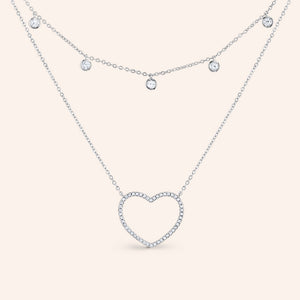 "Dakota" 4.3CTW Set of Two Pave Open Heart & Bezel Set Stones Layering Necklaces