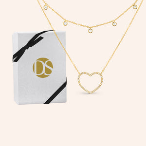 "Dakota" 4.3CTW Set of Two Pave Open Heart & Bezel Set Stones Layering Necklaces