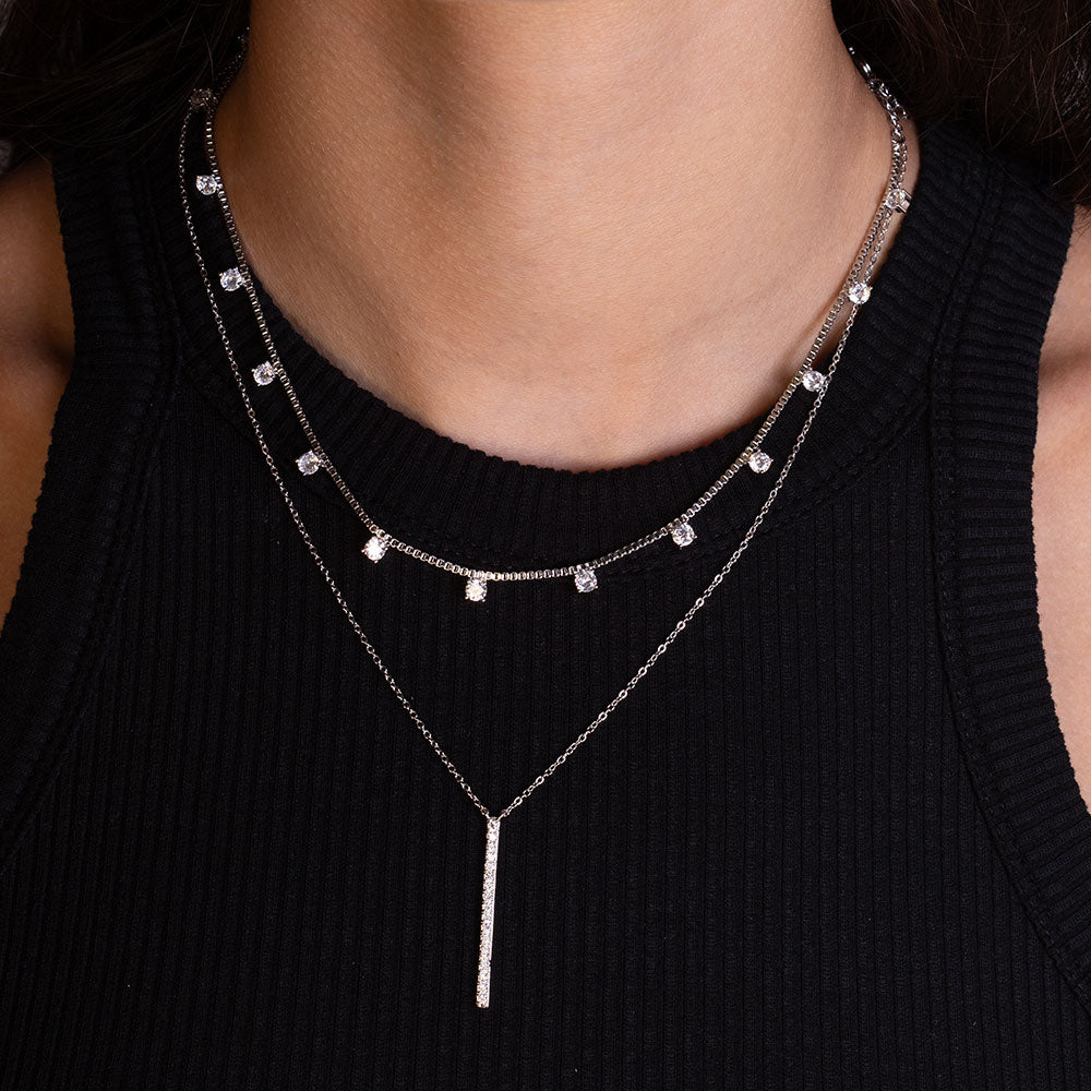 "Anahi" 9.2CTW Pave & Bezel Set Station & Bar Pendant Layering Necklaces