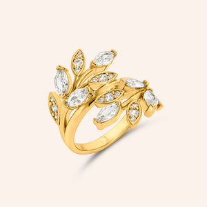 "Vine" 2.9CTW Round & Marquise Cut Leaf Ring