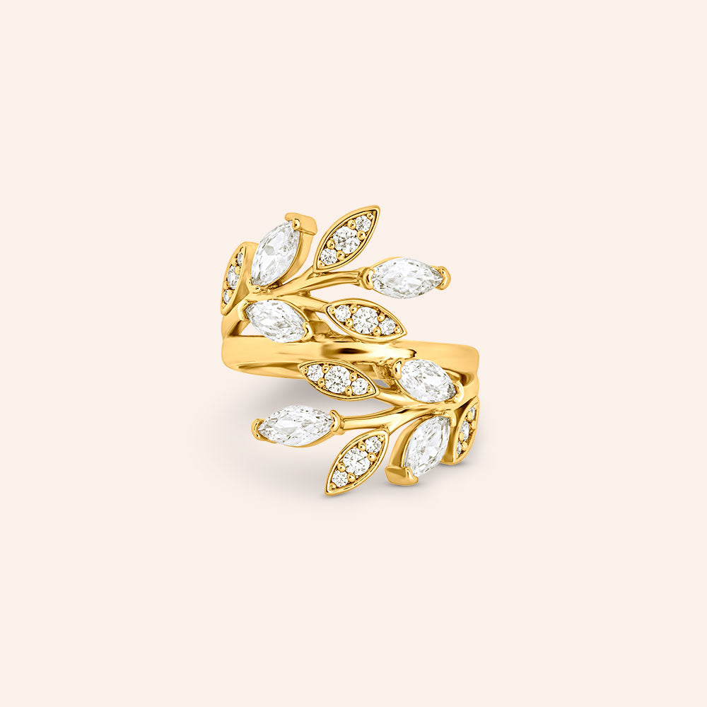"Vine" 2.9CTW Round & Marquise Cut Leaf Ring