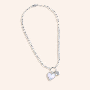 "Love Charming" Multi Charm Thin Link Chain 18" Necklace Set - Dual Heart Charms