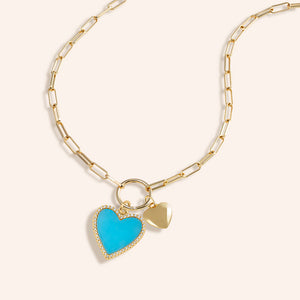 "Love Charming" Multi Charm Thin Link Chain 18" Necklace Set - Dual Heart Charms