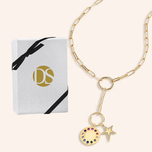 "Inspire and Shine" Multi Charm Medium Link Chain 22" Necklace Set - Star & Palette Charms