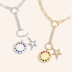 "Inspire and Shine" Multi Charm Medium Link Chain 22" Necklace Set - Star & Palette Charms