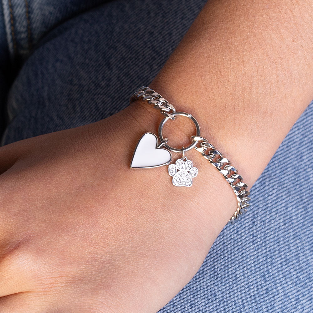 "Most Loyal Friend" Multi Charm Curb Chain Bracelet - Heart & Pow Charms