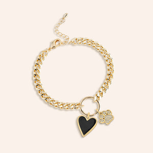 "Most Loyal Friend" Multi Charm Curb Chain Bracelet - Heart & Pow Charms