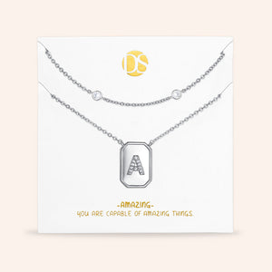 "Twin Token" Set of Two Initial Plate & Station Layering Necklaces