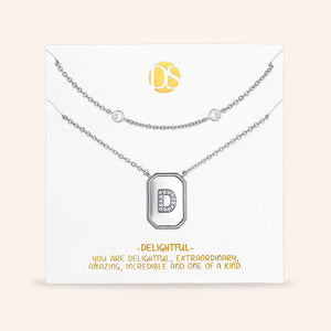 "Twin Token" Set of Two Initial Plate & Station Layering Necklaces