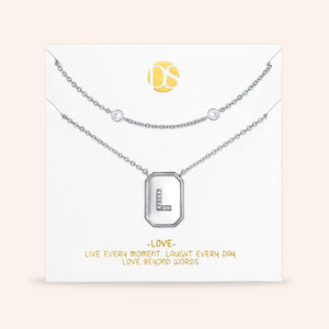 "Twin Token" Set of Two Initial Plate & Station Layering Necklaces