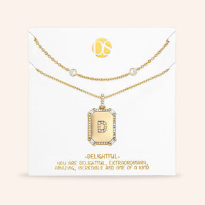 "Twin Token" Set of Two Baguette Initial Plate & Station Layering Necklaces