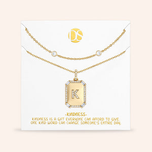 "Twin Token" Set of Two Baguette Initial Plate & Station Layering Necklaces