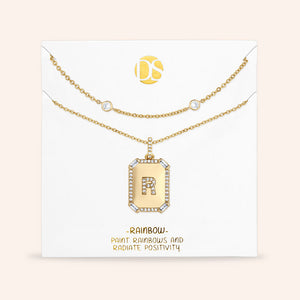 "Twin Token" Set of Two Baguette Initial Plate & Station Layering Necklaces