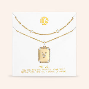 "Twin Token" Set of Two Baguette Initial Plate & Station Layering Necklaces