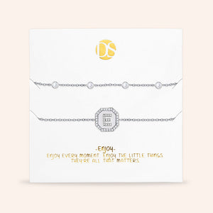 "Twin Token" Set of Two Initial Plate & Station Pull-tie Bracelets