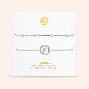 "Twin Token" Set of Two Initial Plate & Station Pull-tie Bracelets