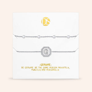 "Twin Token" Set of Two Initial Plate & Station Pull-tie Bracelets