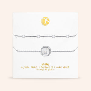 "Twin Token" Set of Two Initial Plate & Station Pull-tie Bracelets
