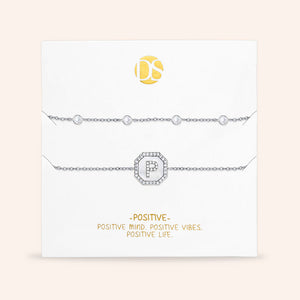 "Twin Token" Set of Two Initial Plate & Station Pull-tie Bracelets