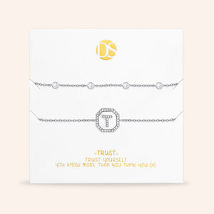 "Twin Token" Set of Two Initial Plate & Station Pull-tie Bracelets