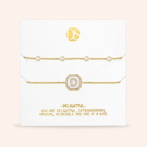 "Twin Token" Set of Two Initial Plate & Station Pull-tie Bracelets