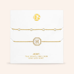 "Twin Token" Set of Two Initial Plate & Station Pull-tie Bracelets