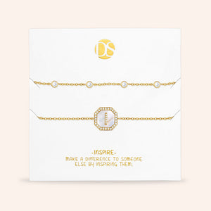 "Twin Token" Set of Two Initial Plate & Station Pull-tie Bracelets