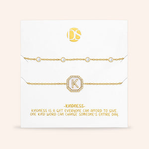 "Twin Token" Set of Two Initial Plate & Station Pull-tie Bracelets