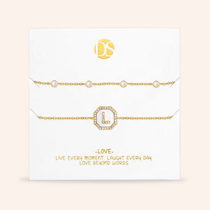 "Twin Token" Set of Two Initial Plate & Station Pull-tie Bracelets