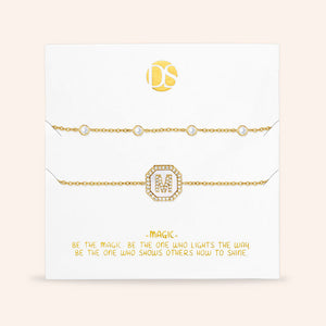 "Twin Token" Set of Two Initial Plate & Station Pull-tie Bracelets