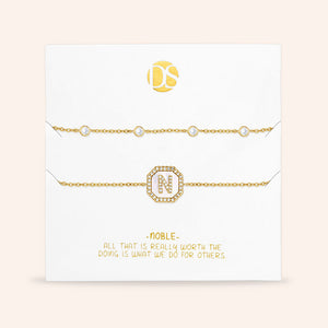 "Twin Token" Set of Two Initial Plate & Station Pull-tie Bracelets