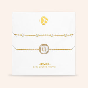 "Twin Token" Set of Two Initial Plate & Station Pull-tie Bracelets