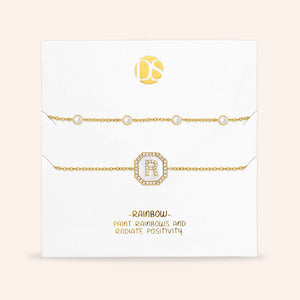 "Twin Token" Set of Two Initial Plate & Station Pull-tie Bracelets