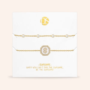 "Twin Token" Set of Two Initial Plate & Station Pull-tie Bracelets