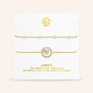 "Twin Token" Set of Two Initial Plate & Station Pull-tie Bracelets