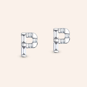 "Be Your Own" Baguette Initial Stud Earrings