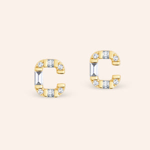 "Be Your Own" Baguette Initial Stud Earrings