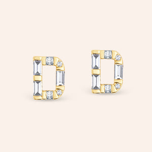 "Be Your Own" Baguette Initial Stud Earrings