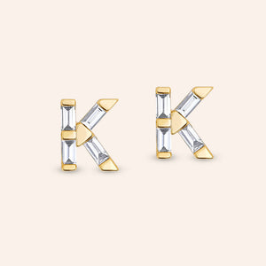 "Be Your Own" Baguette Initial Stud Earrings