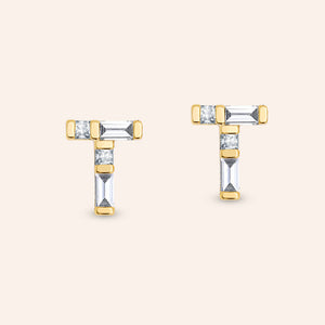 "Be Your Own" Baguette Initial Stud Earrings