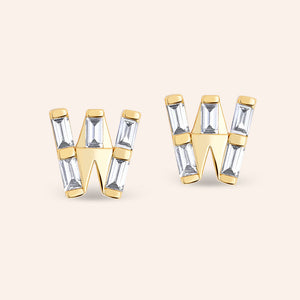 "Be Your Own" Baguette Initial Stud Earrings