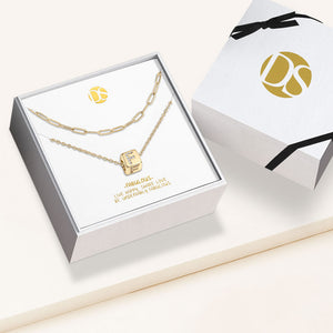 "Whispers" Set of Two Initial Cube & Clip Chain Layering Necklaces