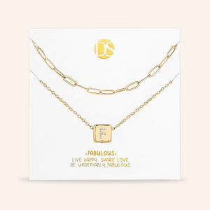 "Whispers" Set of Two Initial Cube & Clip Chain Layering Necklaces