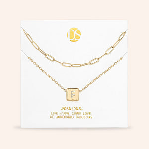 "Whispers" Set of Two Initial Cube & Clip Chain Layering Necklaces