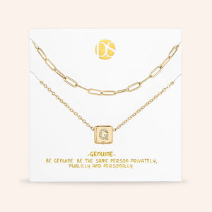 "Whispers" Set of Two Initial Cube & Clip Chain Layering Necklaces