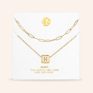 "Whispers" Set of Two Initial Cube & Clip Chain Layering Necklaces