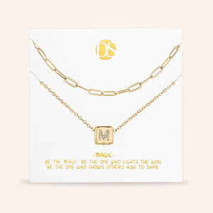 "Whispers" Set of Two Initial Cube & Clip Chain Layering Necklaces